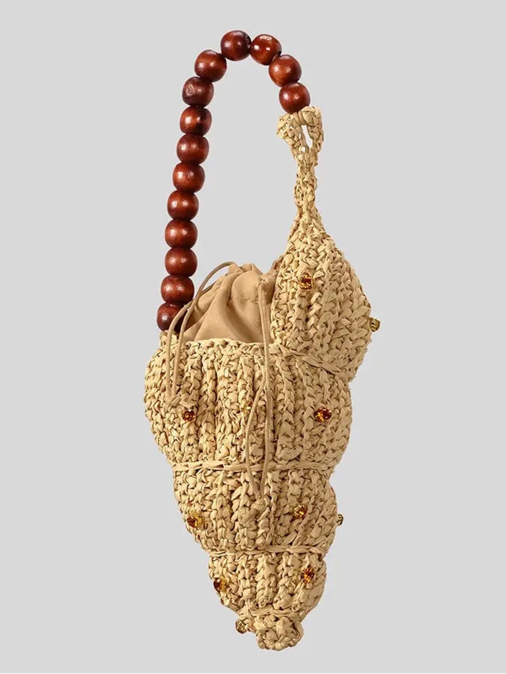 Franki Rhinestone Handwoven Seashell Raffia Handbag - Picture 2 of 4